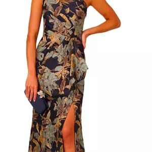 Adrianna Papell One-Shoulder Dress in Blue and Gold